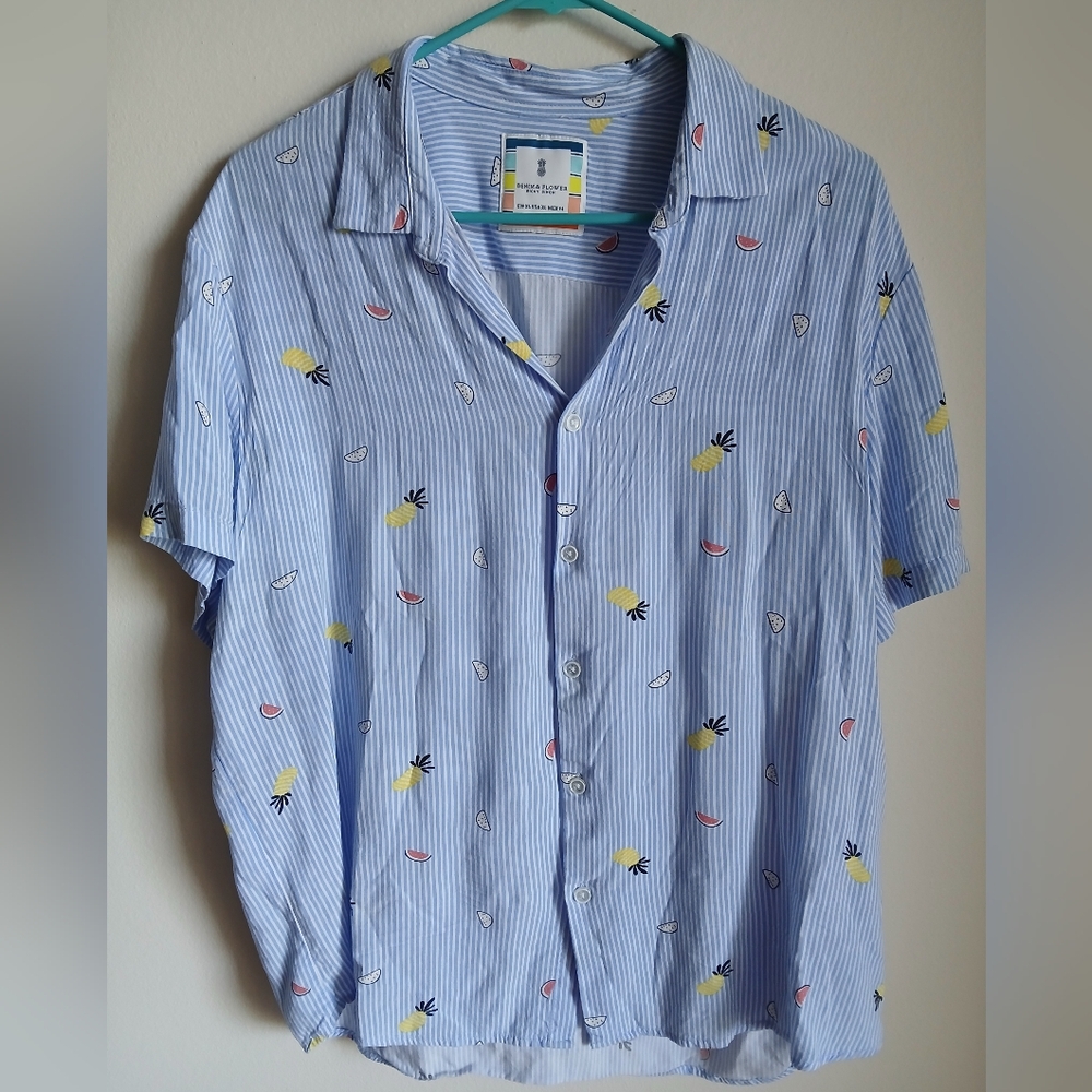 Denim & Flower Ricky Singh Fruit Print Shirt Size XL